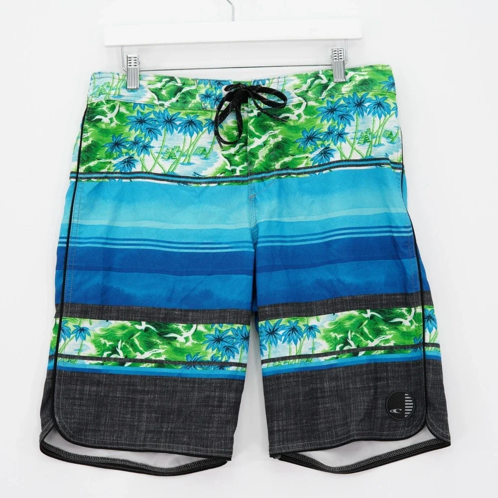 O'neil Blue Green Men's Tropical Swim Trunks 33 / 10 Tagged 32 Drawstring